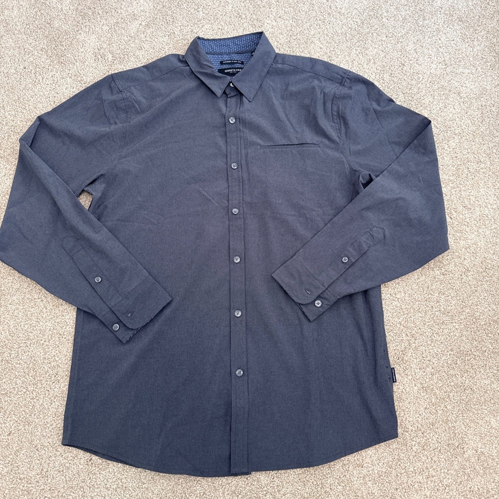 Kenneth Cole Button Up Shirt Mens Large Blue Slim Fit Stretch Long Sleeve Shirt